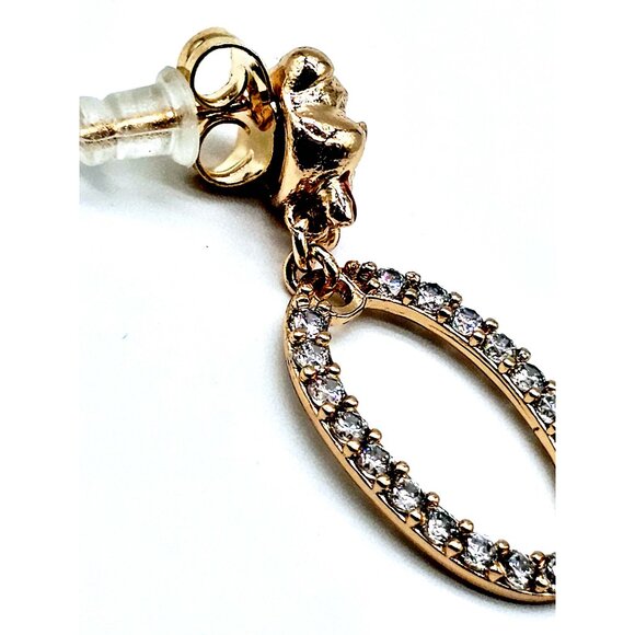 Whimsical Pig Face Rhinestone Hoop Earrings – Gold Tone with Red Bow Tie - Picture 7 of 9